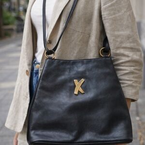 Vintage Paloma Picasso Black Soft Leather Shoulder Bag Crossbody